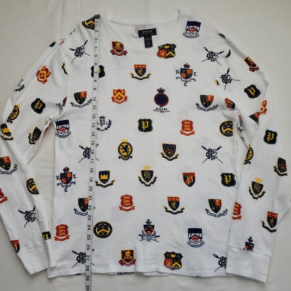 Polo Ralph Lauren Waffle Knit Thermal Shirt All Over Herald Crest Mens Large - Picture 8 of 10